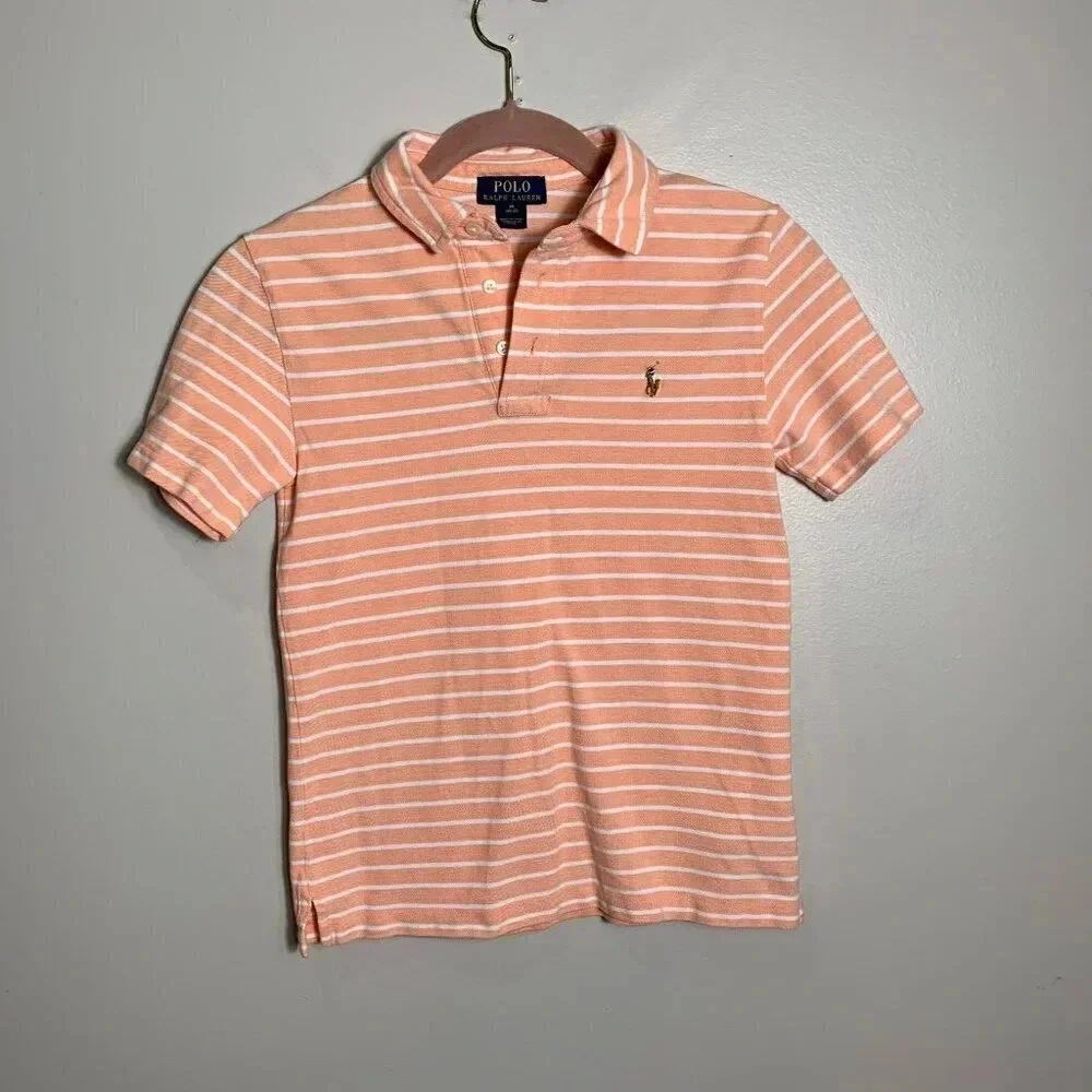 Polo Ralph Lauren Kids Medium Colored Pony Logo golf peach striped collared